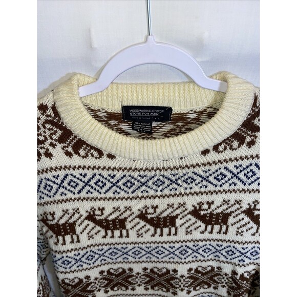 Woodward & Lothrop Men’s Pullover Sweater Size Large Ivory Reindeer Motif Cozy - Picture 3 of 12